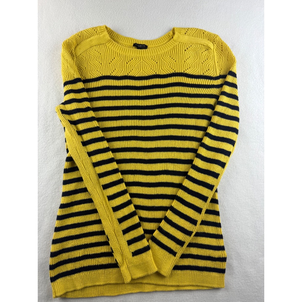 Talbots Petites Yellow Navy Striped Crew Neck Sweater Size Mp